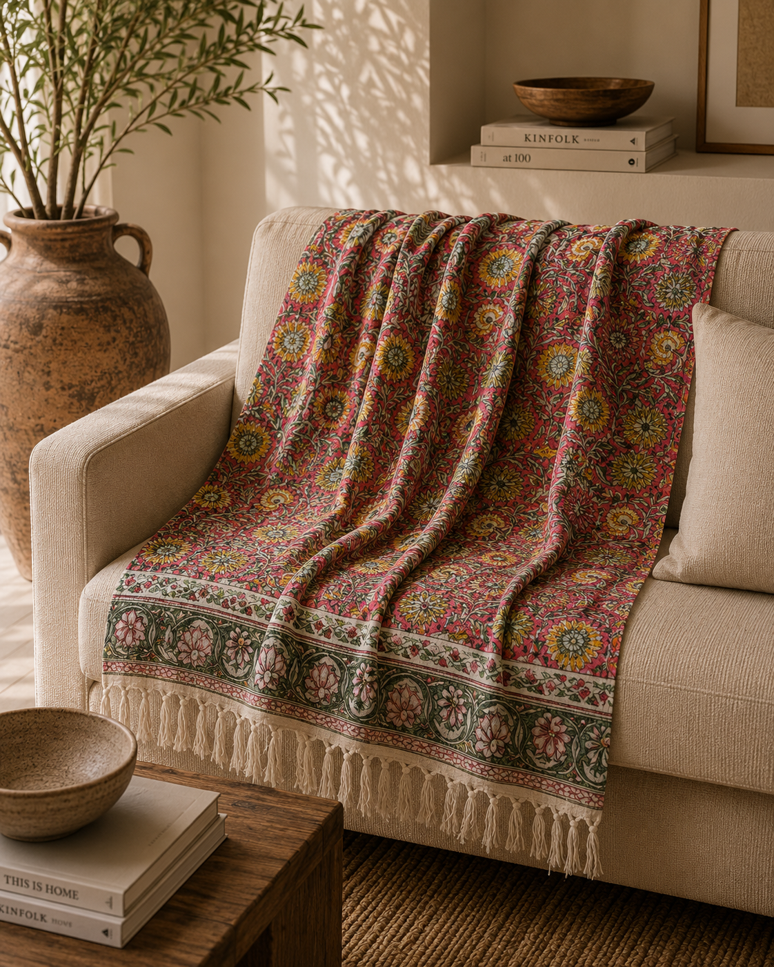 Hand block printed throw